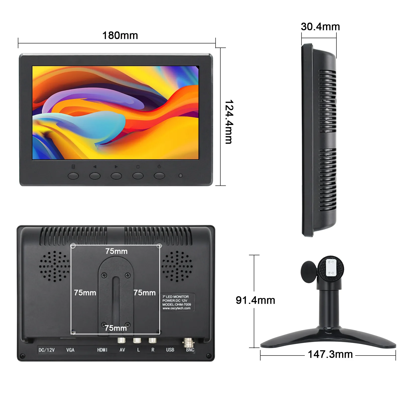 Imagem -06 - Lesown-ips Monitor de Tela Pequeno Extensor de tv Display com Alto-falantes Usado para Sistema Cctv tn Vga Hdmi 1024x768 7