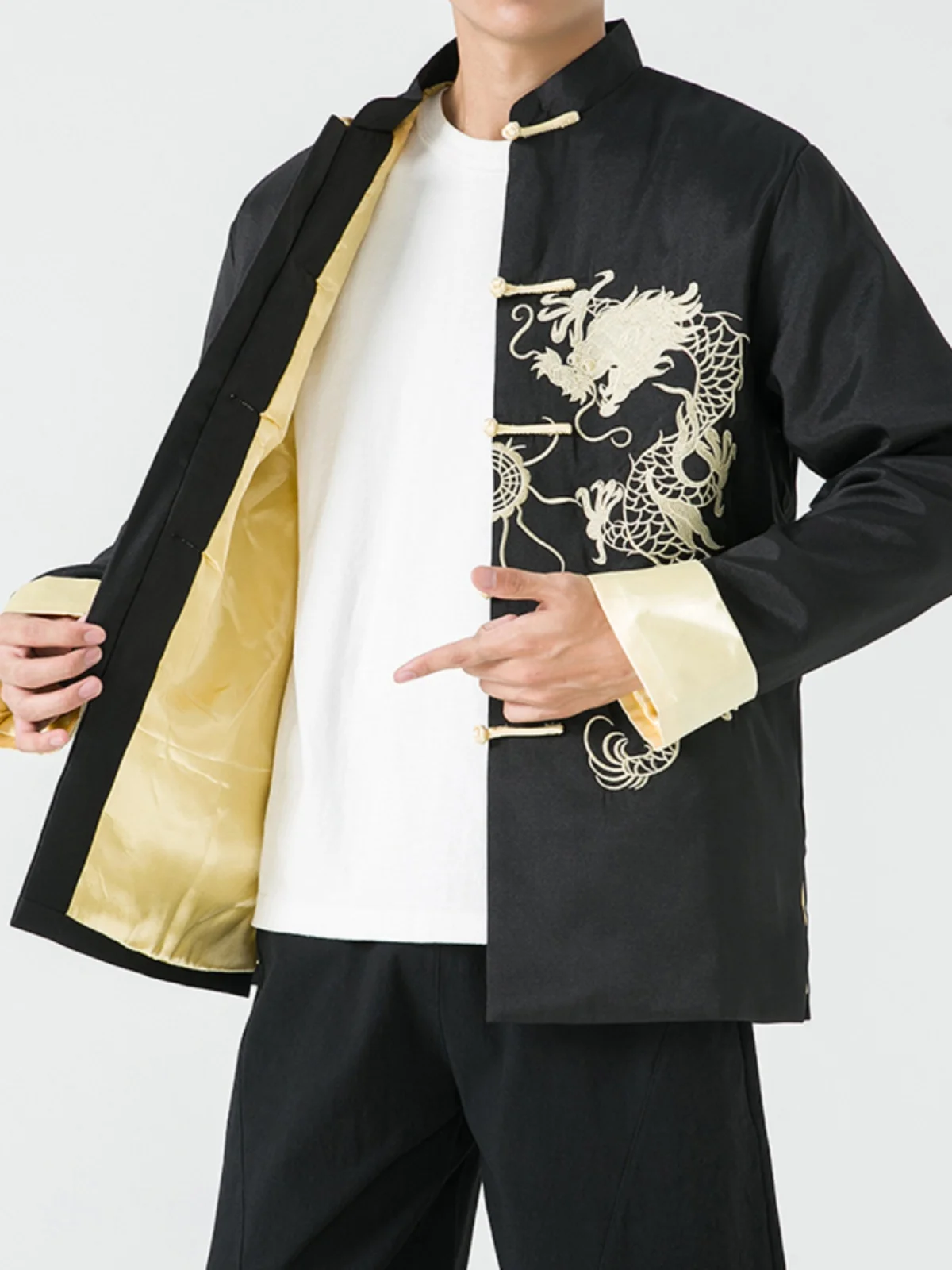

Ele Embroidered Dragon Year Chinese Sle Jaet Men's Youth Revamped Tang Costume Outerwear Large Size Performance Coat