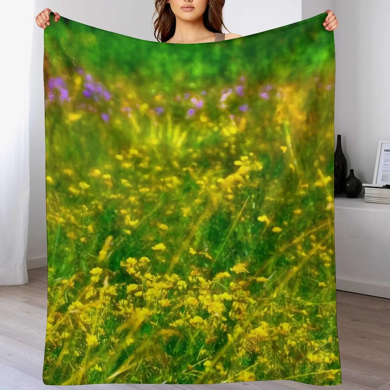Meadow Afternoon, Photographic Impression Native Plants Throw Blanket Soft Home Decor Blanket for Couch Bedroom