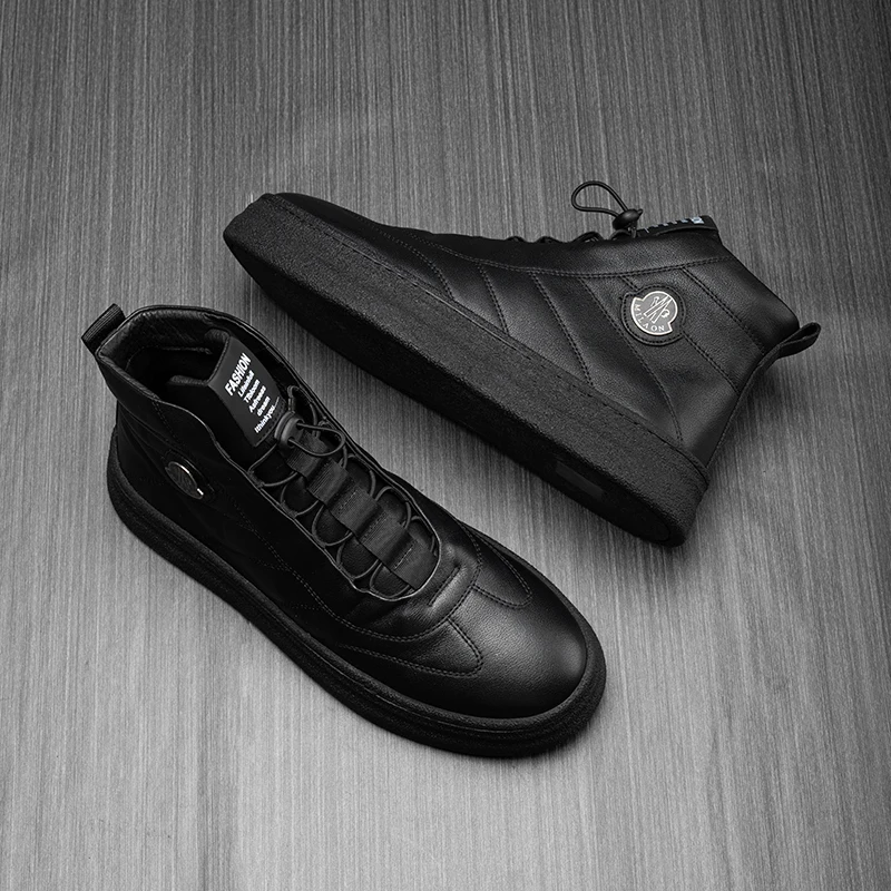 High top velvet warm thick soled men\'s casual shoes, black board shoes, trendy 221133