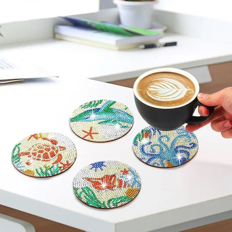 Gem Dot Art Coasters Craft Kits Gem Ornament With Holder Cup Holder Desktop Decorations Educational Party Favors For Apartment