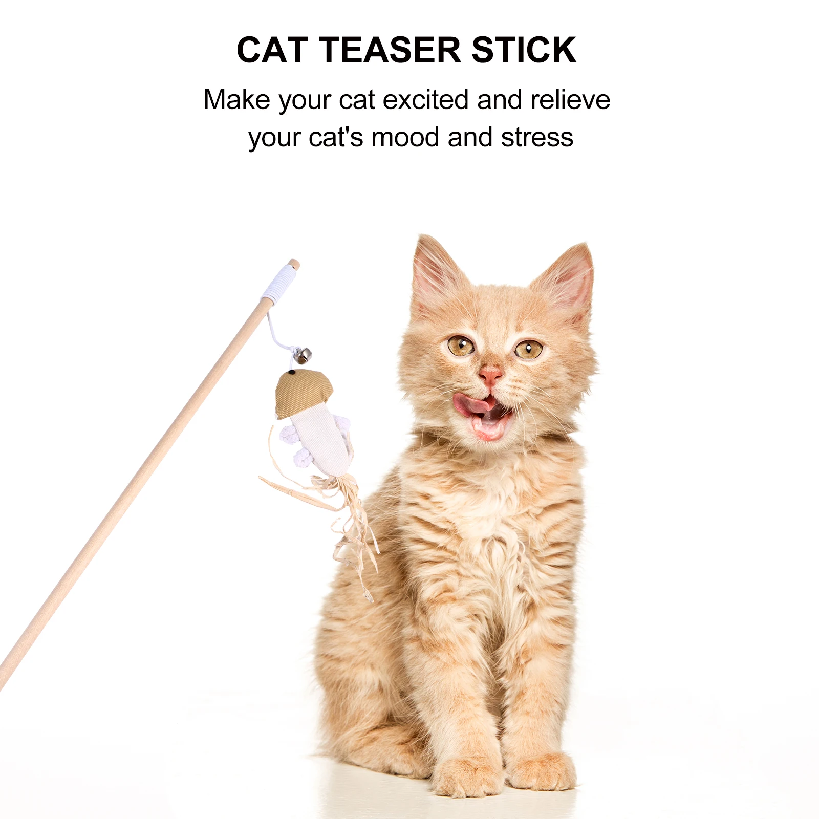 

5 Pcs Chew Cat Teaser Set Toy Retractable Wand Cats Wooden Interactive Toys