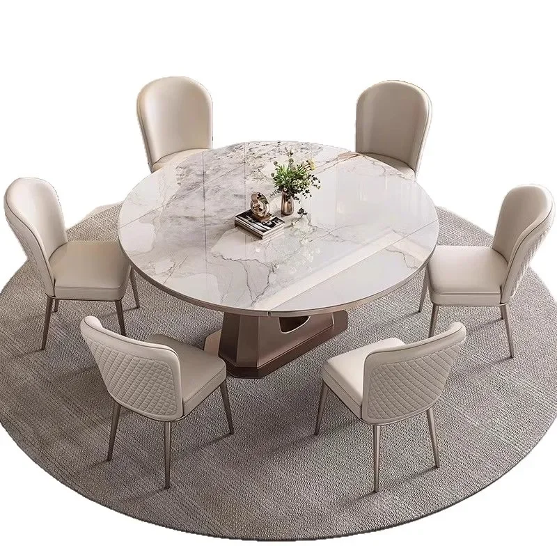 

Усовершенствованный обеденный стол из сланца, бытовой круглый выдвижной обеденный стол, квадратный круглый чехол на стул двойного назначения.