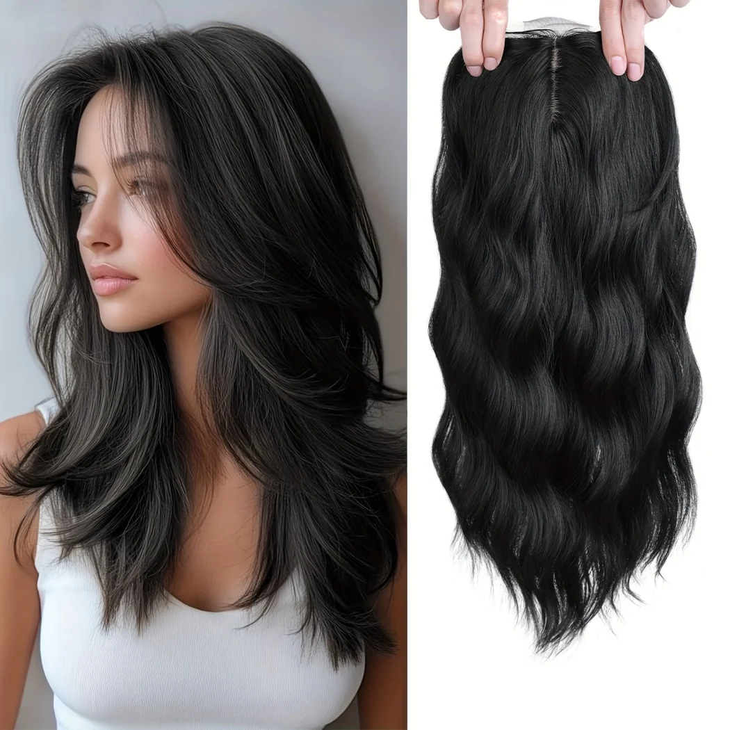 

Накладка для волос женская на заколках, 16 дюймов, черная, длинная, кудрявая, волнистая, синтетическая, с эффектом редеющей короны, для повседневного использования