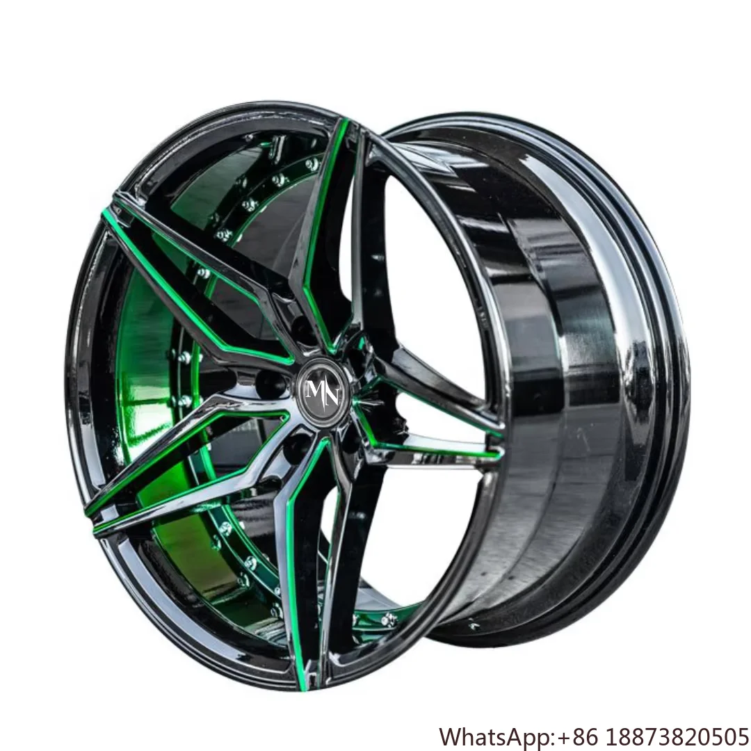 DIY Staggered 5x112 Concave AC01 Wheels Black With Lime Green Inner Deep Concave Rims passenger car wheels