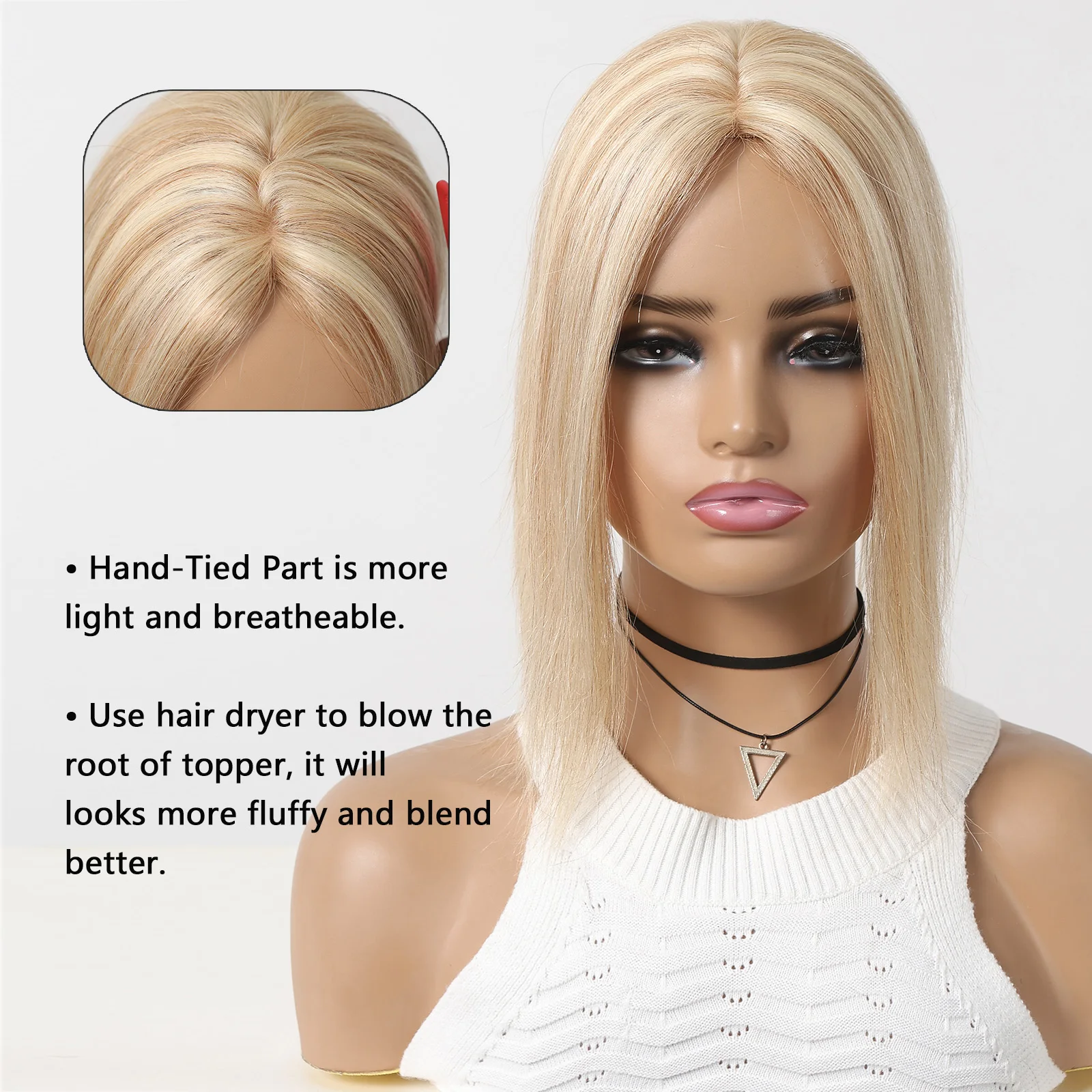 100% Remy Human Hair Toppers Blonde Highlight Hair Pieces Silk Base Clip in Topper Top Hair for Women with Thinning Hair