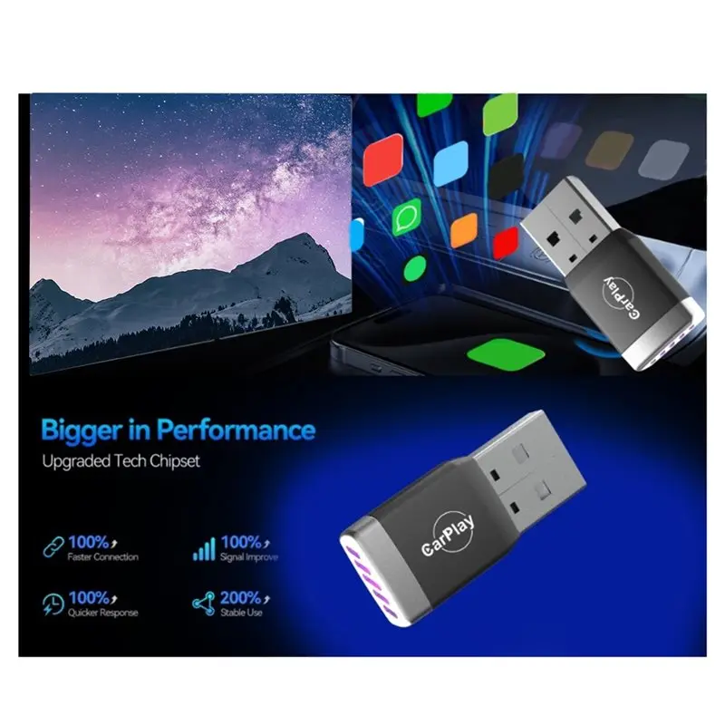 B49C Wireless Carplay Auto USB 2-In-1 2-In-1 Screen Projection Interconnection Super Mini Size 3.2X1.5X0.7Cm 16GB Car Adapter