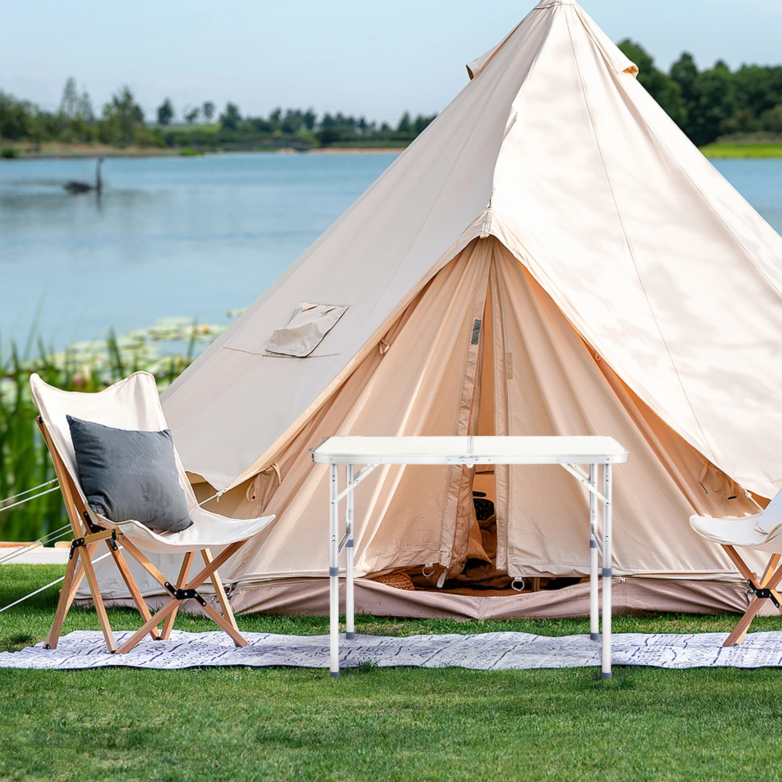 

Складной стол из алюминиевого сплава для домашнего использования, 90 x 60 x 70 см, белый