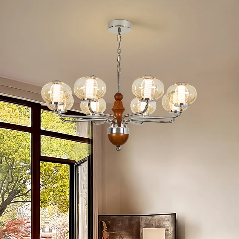 

Подвесные светильники из орехового дерева в средневековом стиле для гостиной, 6/8 головок, потолочные светильники для спальни, декор комнаты отеля, светильники для внутреннего освещения
