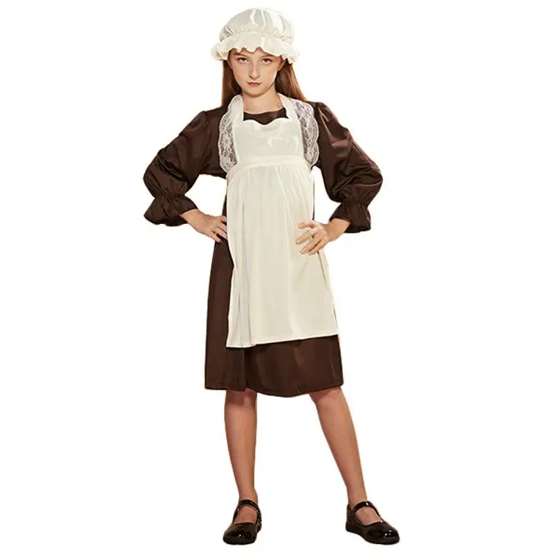 زي خادمة فيكتوريا للأطفال للعب الأدوار التنكرية، زي تنكري للهالوين من مادة البولي يوريثين بنمط زهري