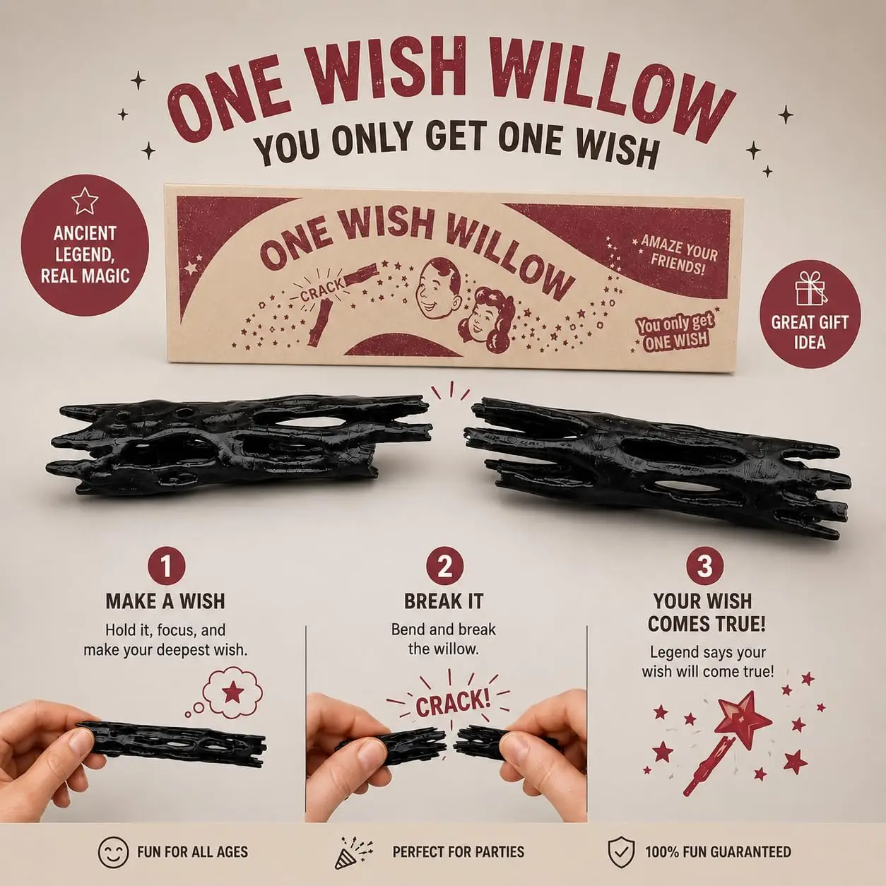 One Wish Willow Snap Stick Replica with Gift Box Breakable Wish-Making Movie Prop Collectible Halloween Decor Unique Gift