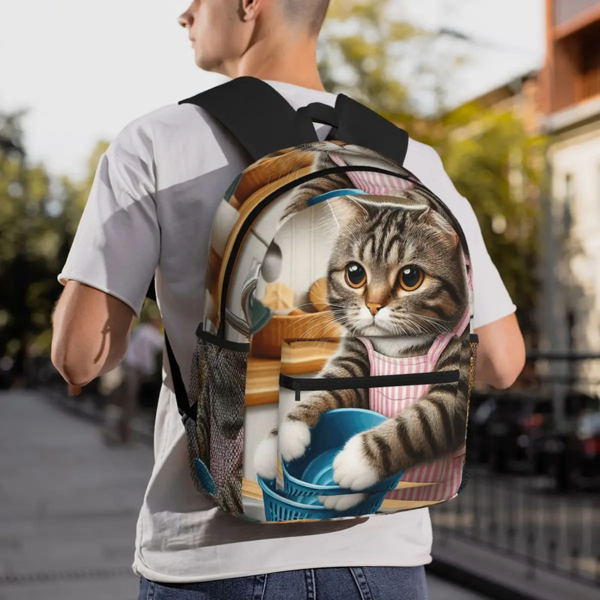Cat Gray Tabby Kitten And Colorful Backpack Student BookBag Kids School Bag Computer Shoulder Bags for Boys Girls