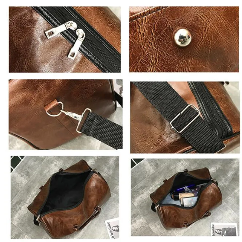 Bolsa de viaje de cuero para hombre, bolsa de lona grande, almacenamiento de zapatos independientes, grandes bolsas de fitness, bolso de mano,