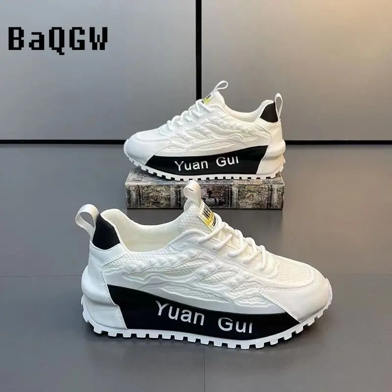 Color Block Chunky Sneakers Men Running Shoes Fashion Casual Breathable Leather Mesh Increased Thick Platform Designer Shoes