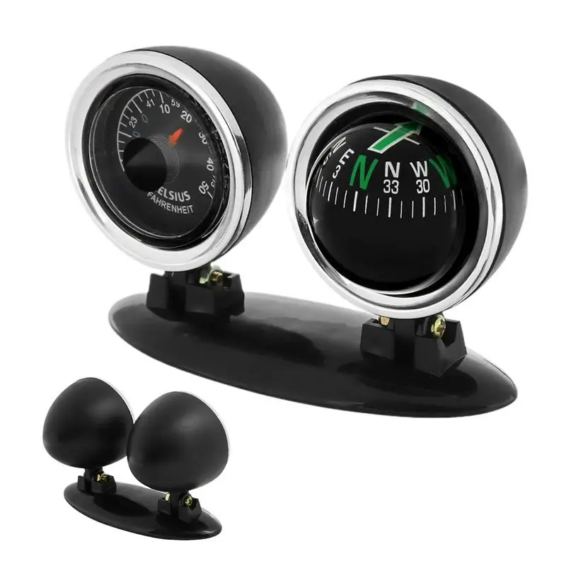 Car Compass With Temperature Tester Auto Clear Scale Car Guide Ball Multifunctional Automotive Dashboard Ornaments For Trucks