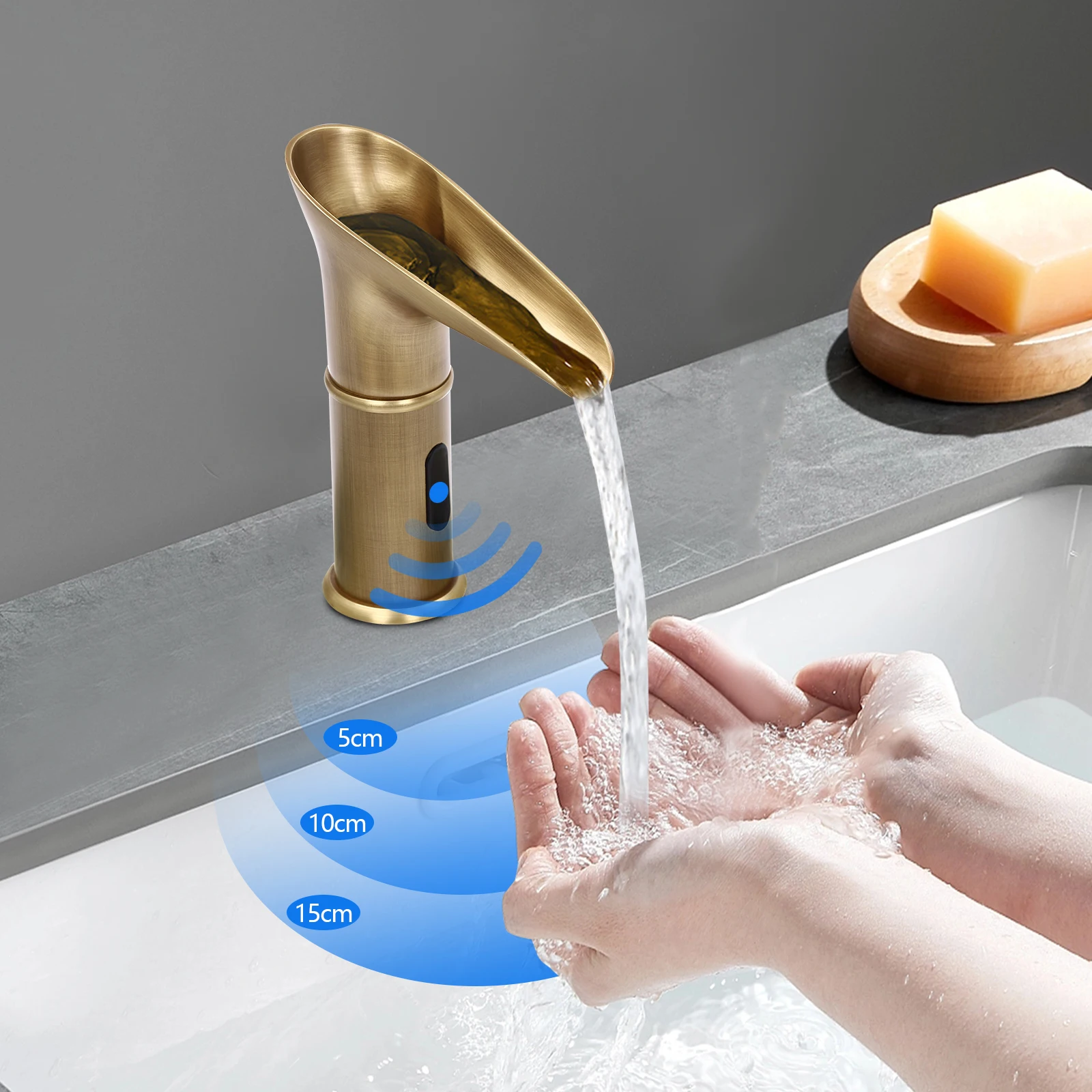 Touchless Infrared Sensor Faucet, Automatic Mixer Tap, Waterfall Spout, Battery Powered, Easy Installation for Kitchen and Bathr