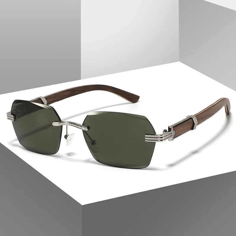 

Men's New Design Wood Sunglasses Rimless with Metal Decoration High Quality Sun Glasses