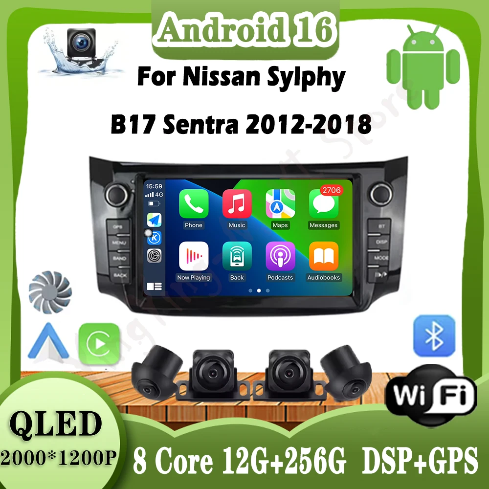 

For Nissan Sylphy B17 Sentra 2012-2018 9" Android 16 Car Multimedia Player GPS Carplay Auto Radio Stereo Video Audio Head Unit