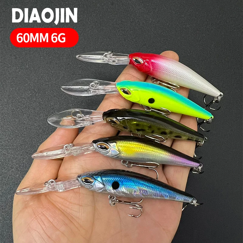 Long Lip Minnow Fishing Lure 60mm 6g Deep Diving Wobbler Floating Jerkbait Swimbait For Trout Bass Tackle Artificial Hard Bait