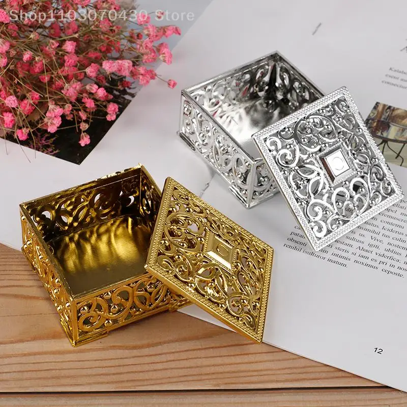 Plastic Treasure Trinket Box Square Candy Box Treasure Box Wedding Gift Gift Box Golden Hollowing Candy Box