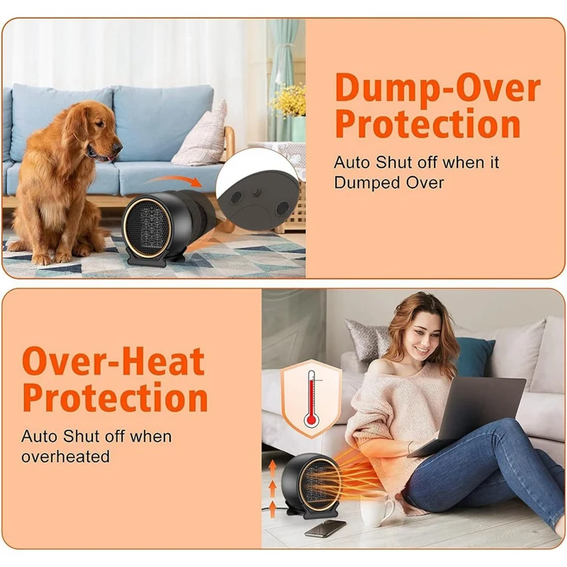 Mini Space Heater Portable Space Heaters For Indoor Use, 2-Speed 800-1200W Energy Efficient Portable Heater For Office EU Plug