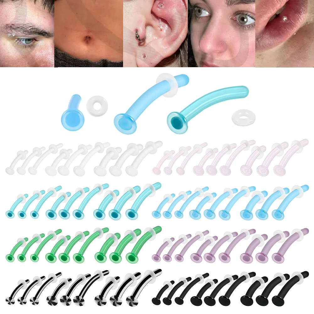 1PC Glass Eyebrow Nose Bone Studs Prevent Allergy Transparent Curved Cartilage Tragus Daith Earrings Navel Body Piercing Jewelry