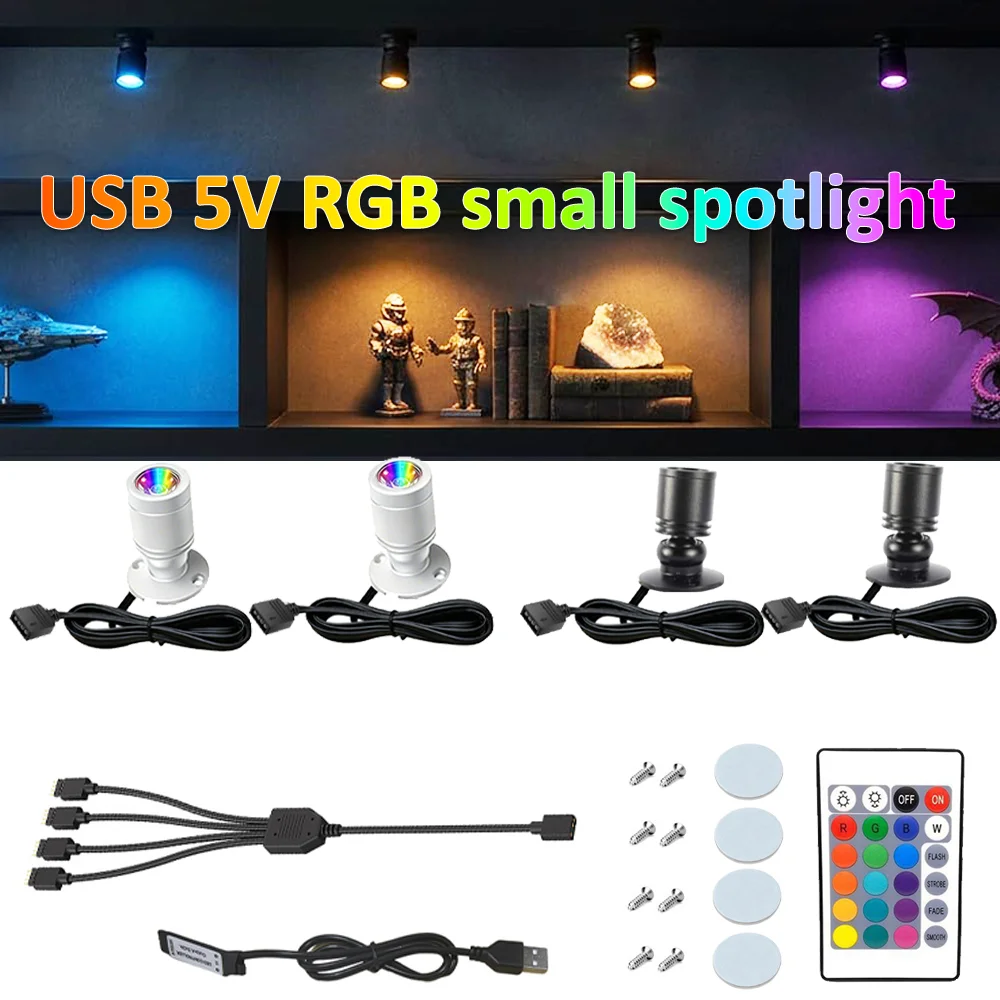 USB 5V Colorful Led Spotlight Mini Ceiling Spot Dimmable Ceiling Lamp Showcase Pattern Showcase Light Room Decor 1To4 Remote Set