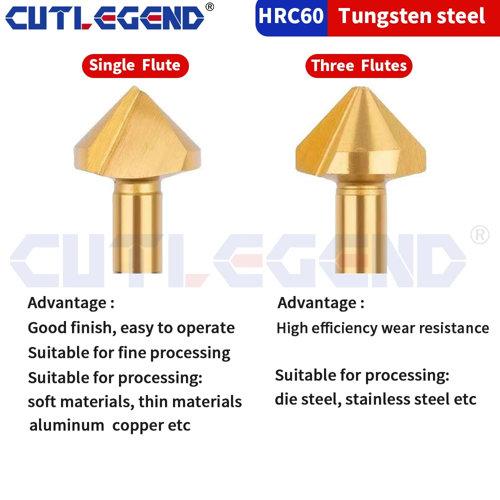 90 Degree Countersink HSS Chamfering Metal Milling Tool 1 Flute 3 Flute Cutter De-Durring Orifice Rose Cove Drill 6.3 8.3 10.4