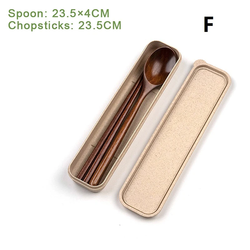 （YY）1 Set 2025 Natural Wooden Tableware Spoon and Fork with Box /Wooden Spoon Chopsticks with Box Kitchen Tool Accessories