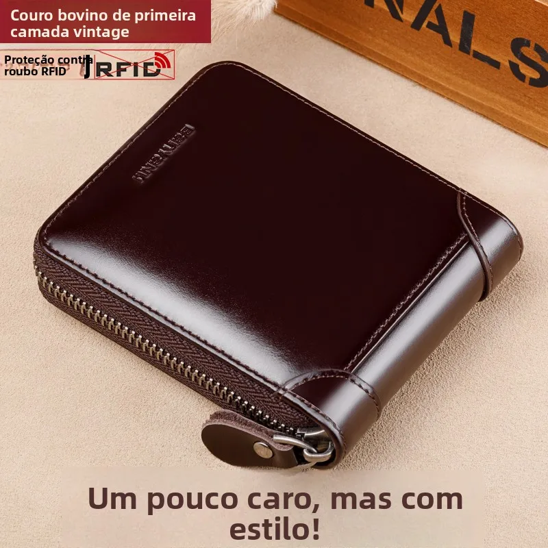 top-layer-cowhide-leather-wallet-zipper-style-large-capacity-driver-license-card-holder-multifunctional-men's-short-wallet