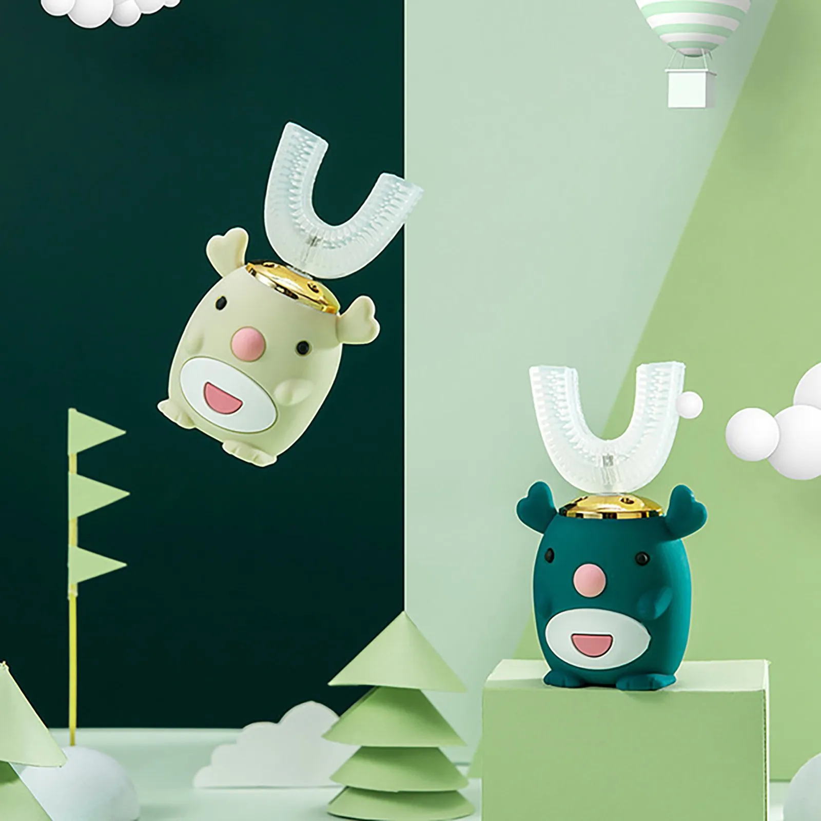 

Детская Ультразвуковая электрическая зубная щетка U-образной формы, детская Силиконовая зубная щетка на 360 градусов, умная зубная щетка для отбеливания зубов, водонепроницаемая