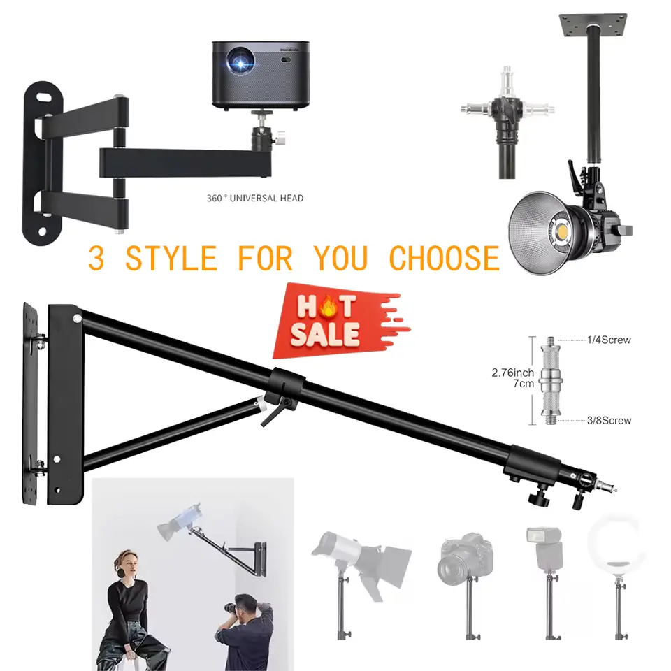 Wall-Mounted Aluminum Arm Stand, Extends to 170cm, for Ring Lights & Cameras