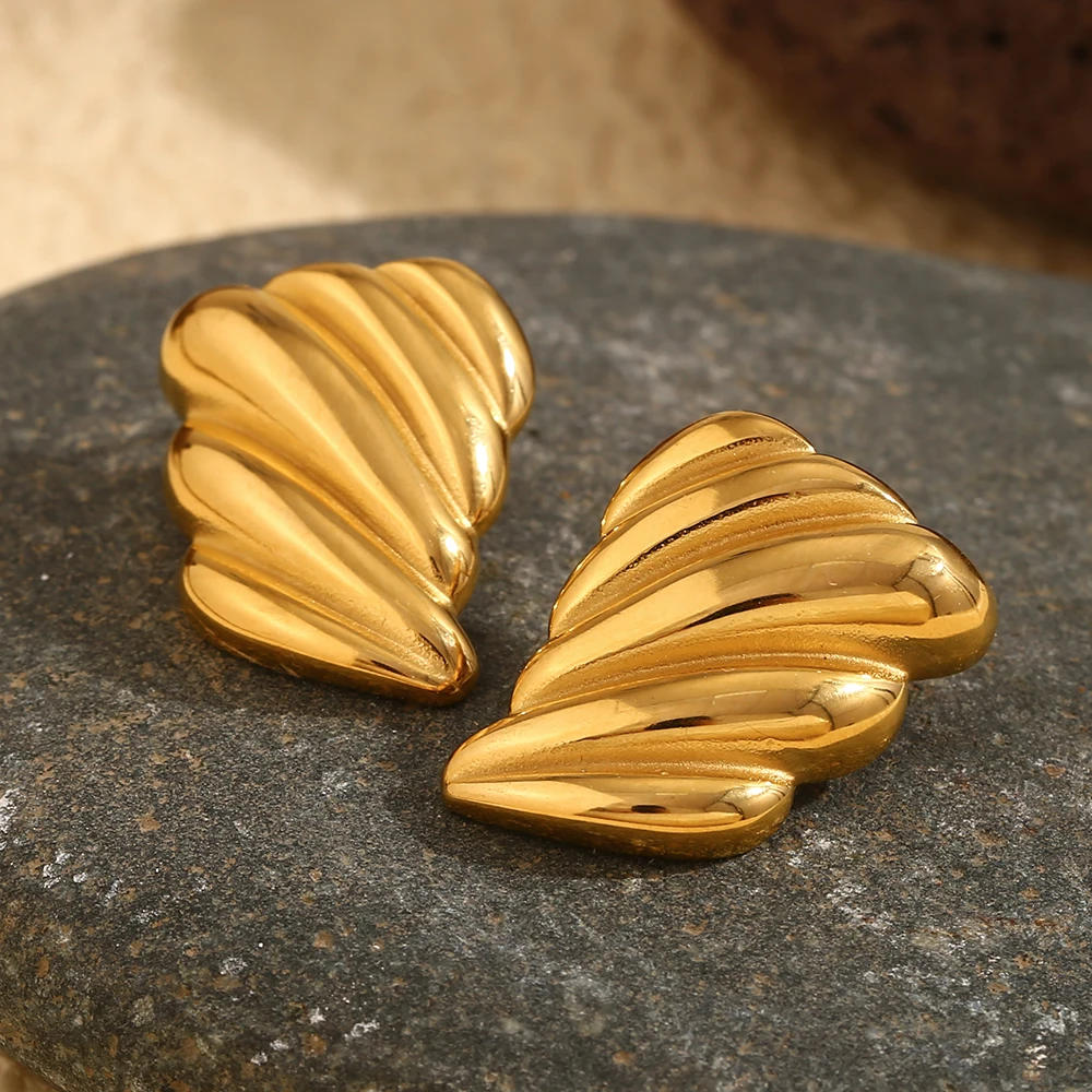 E.B.belle 2025 New Trend Wing shape Stud Earring For Women Glossy Stainless Steel 18K Gold Plated Jewelry Accessories