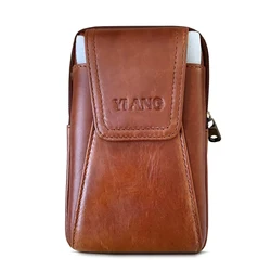 Men Genuine Leather Real Cowhide Cell Mobile Phone Case Cover Purse Cigarette Money Hip Belt Fanny Bag Waist Pack Father Gift