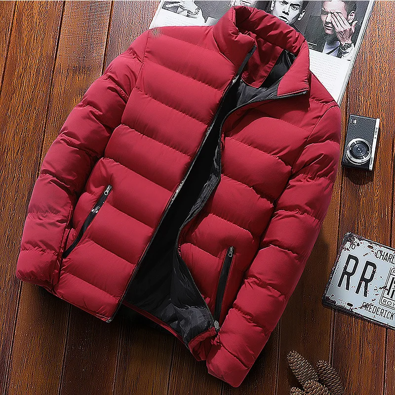 Winter Sports Cotton-padded Clothes Men's Stand-up Neck Cardigan Jacket Warm Green Cotton-padded Clothes Color Matching Men