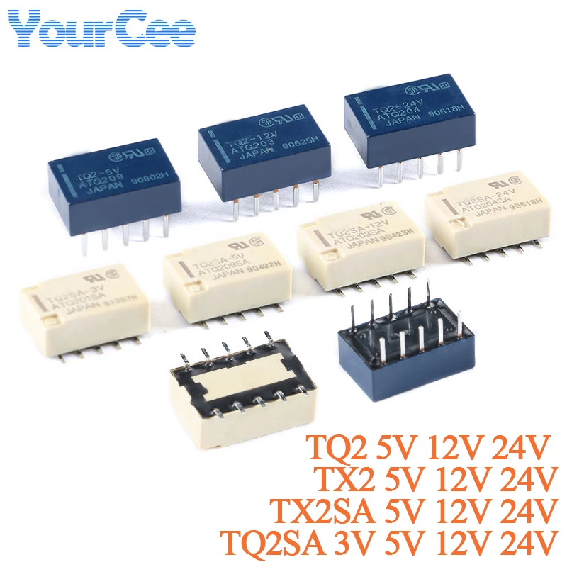 5pcs Signal Relay 1A TQ2 5V 12V 24V TQ2-5V TQ2-12V TQ2-24V TQ2SA 3V 5V 12V 24V ATQ201SA ATQ209 Relays 10 Feets Pins TX2SA TX2 8P