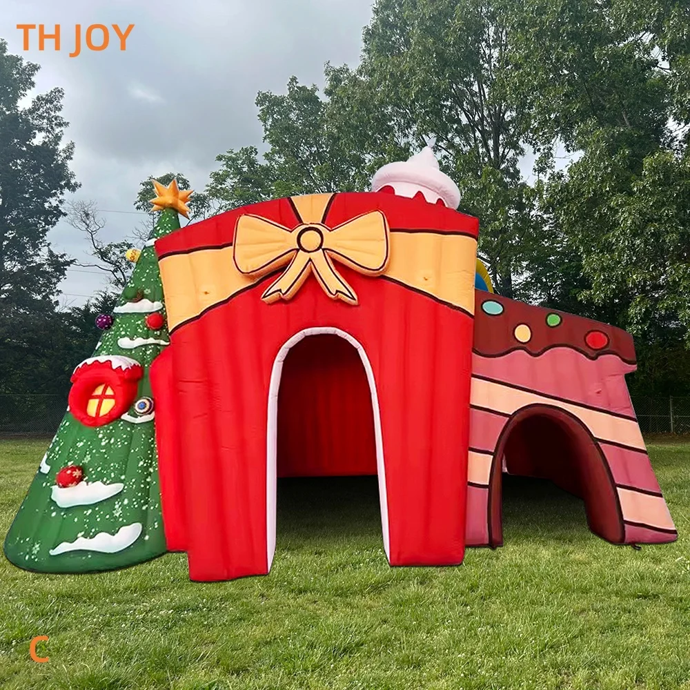 fast air ship to door, 2025 new Inflatable Santa Grotto, customized inflatable Christmas house dome tent with Christmas tree