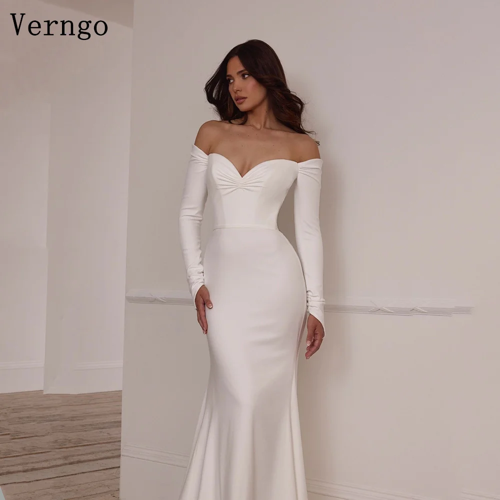 

Verngo Elegant Mermaid Bride Gowns Off The Shoulder Mermaid Boho Wedding Dress Guest Women Full Sleevs Bridal Dress Customized