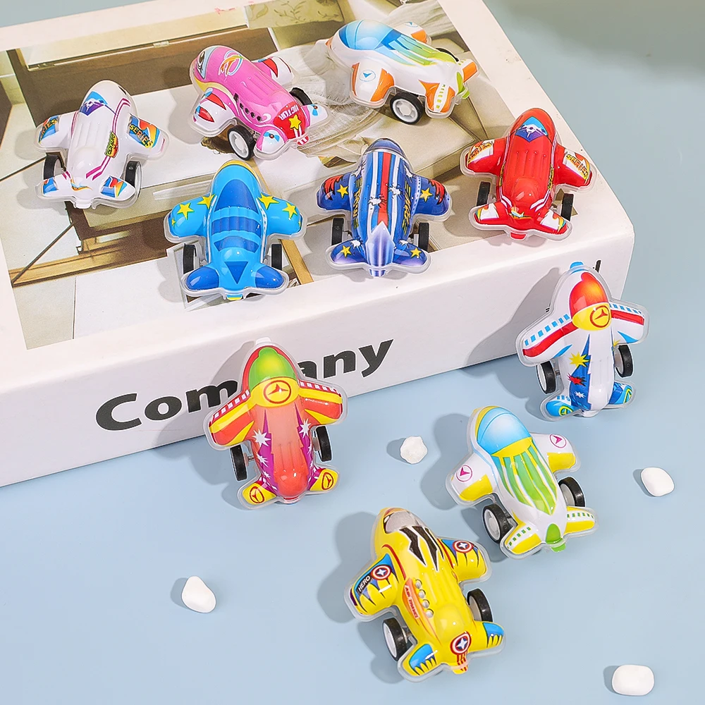 Baby Mini Plastic Aircraft Toys Set Wholesale Kids Color Drawing Pattern Pull-back Aircraft Model Game Toy Kindergarten Gifts