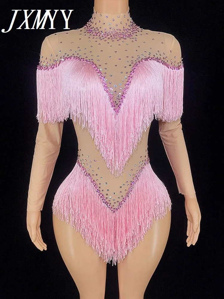 

JXMYY-Elastic Tight Fitting Rhinestone Fringe Jumpsuit for Women, Fashionable Clothing, High Quality, New, 2024