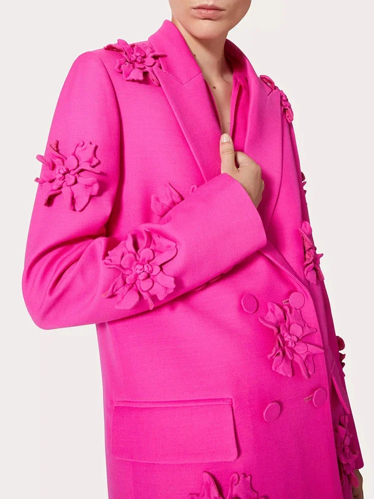 

Блейзер Женский двубортный с аппликацией, пиджак свободного покроя с отложным воротником и длинным рукавом, Модная стильная одежда