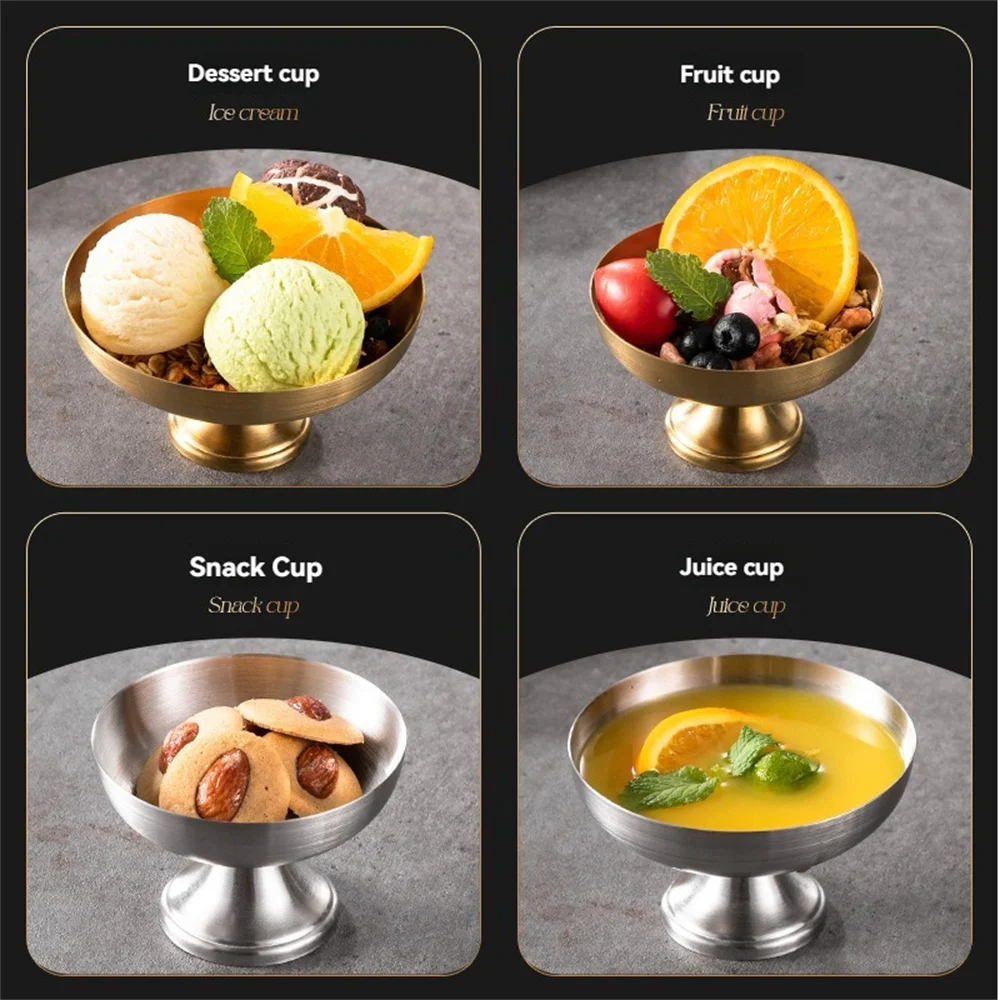 ชามไอศกรีมสแตนเลส เหมาะสำหรับน้ำผลไม้และของหวาน เหมาะสำหรับของว่างในงานปาร์ตี้ จานเสิร์ฟพุดดิ้งผลไม้ในวันหยุด