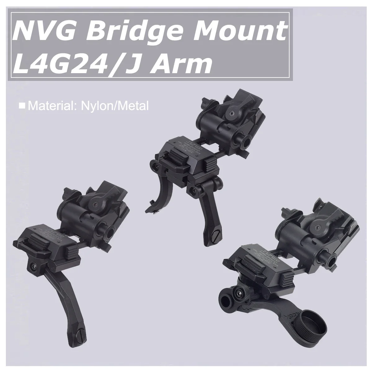 AN/PVS-14 NVG Bridge Mount Nylon J Arm Bracket Adjustable Single or Dual Night Vision Model L4G24/L4G19/NS39/AKA2 Helmet Mounts