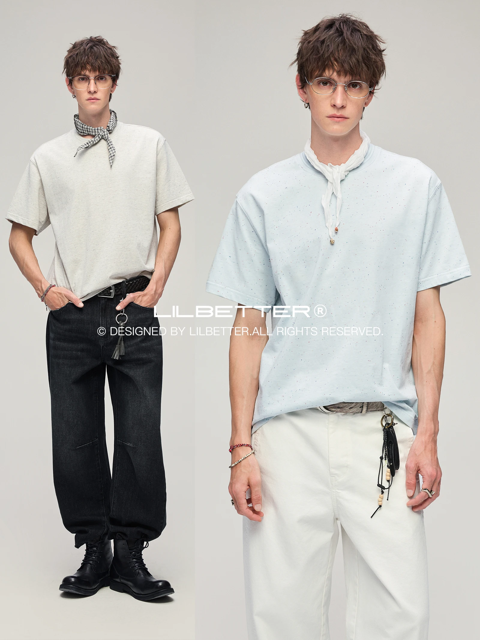 Lilbetter Color Dot Texture T-Shirt Ribbed Loose Short Sleeve Summer  Light Blue Casual Fashion Urban Style round Neck