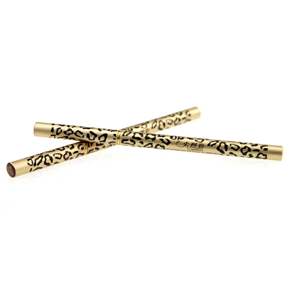 A Set of 12pcs Leopard Shell Waterproof Double-ended Eyeliner Eyebrow Pencil & Brush Eyebrow Makeup Pens (Black)