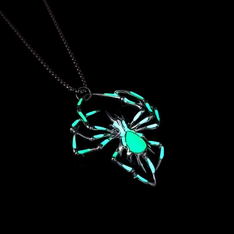 Halloween Glow-in-the-Dark Spider Pendant Necklace Men Hip Hop Alloy Jewelry view 3