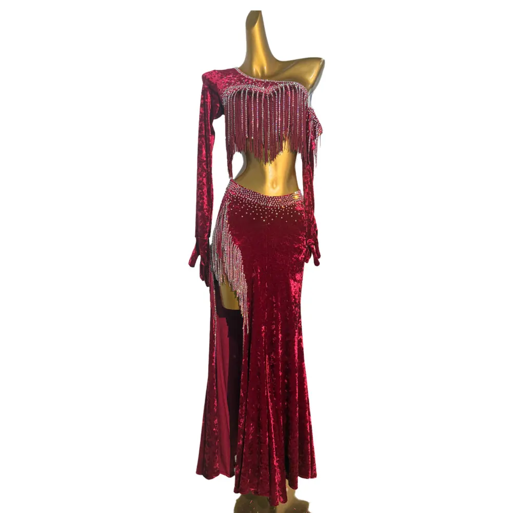 Belly Dance Dress, High-end Custom Velvet Fabric, Slit and Exposed Legs, Precisely Tango Women's Adult Professional Clothing