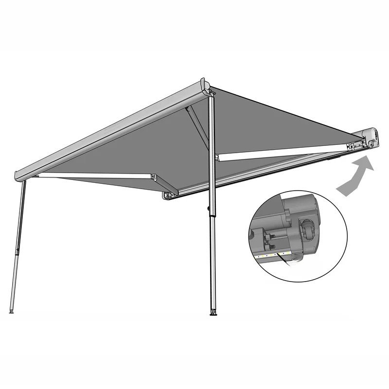 High Quality Hot Selling Motoome Manual RV SunShade Cassette Awnings Caravan Awning With  Light Strip