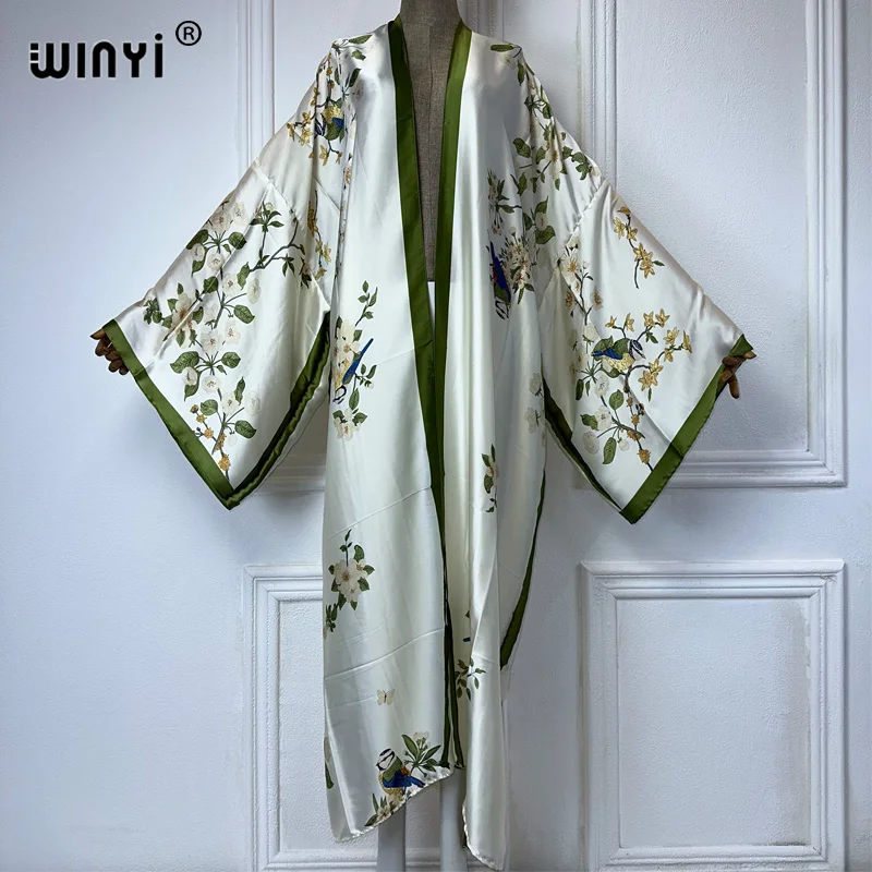 WINYI Kimono Women print Long Sleeve Cardigan Female Blouse abaya dubai luxury beach outfits women Cover Up boho dress kaftan