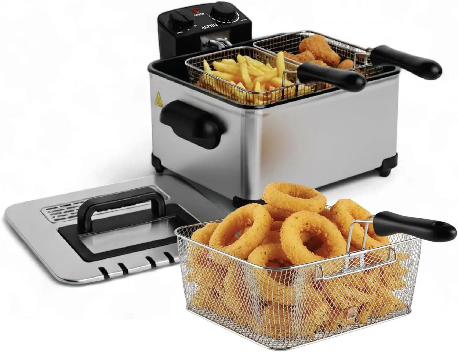 

4.5L Electric Deep Fryer with Dual Baskets, Stainless Steel, Temperature Control & Timer for Fried Chicken and Fries